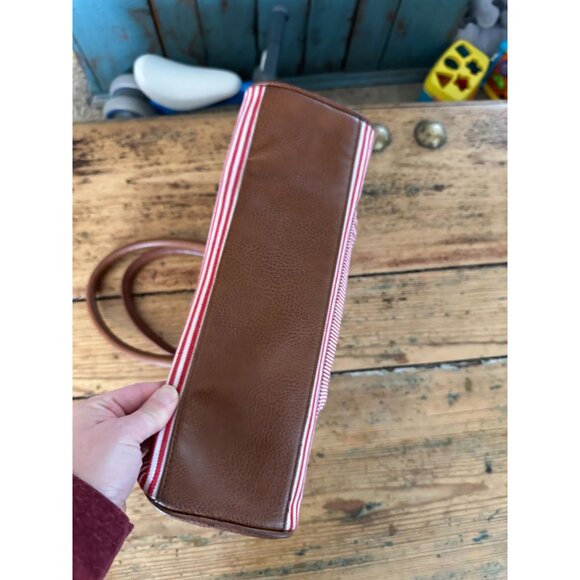 Linea Pelle Blue Womens Red White Purse Handbag tote bag striped pockets - Picture 6 of 9